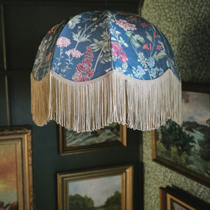 Vintage style floral lampshade with golden fringes